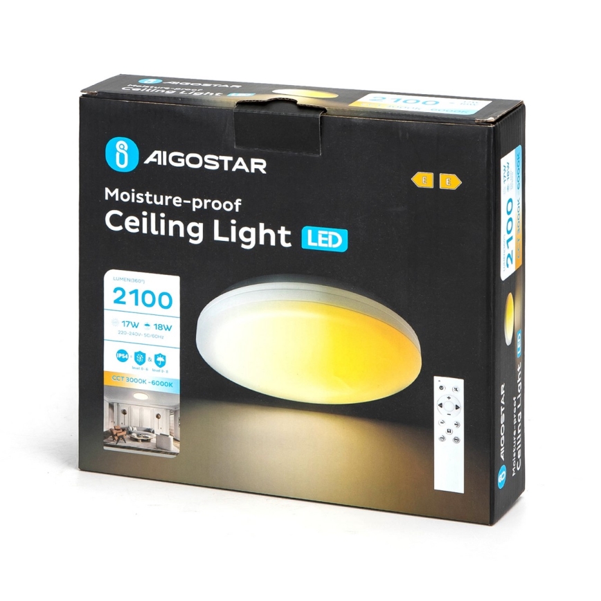 Aigostar - LED Stmievateľné kúpeľňové stropné svietidlo LED/18W/230V 3000-6000K IP54 + diaľkové ovládanie
