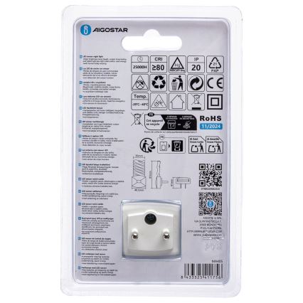 Aigostar - LED Nočné svetlo so senzorom súmraku LED/0,2W/230V 6500K