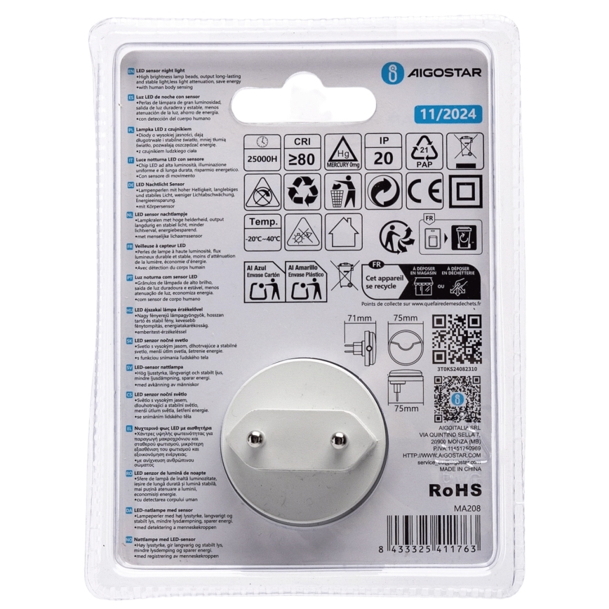 Aigostar - LED Nočné svetlo so senzorom súmraku LED/0,5W/230V 3000K