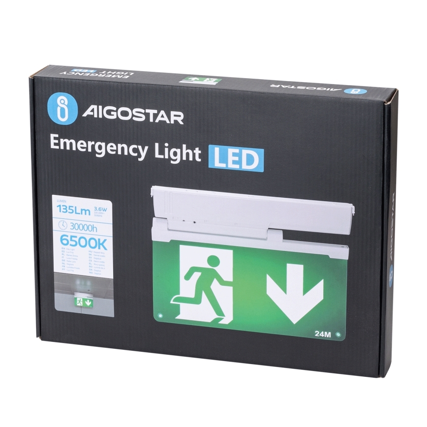 Aigostar - LED Núdzové svietidlo EMERGENCY EXIT LED/3,6W/230V 6500K 500mAh
