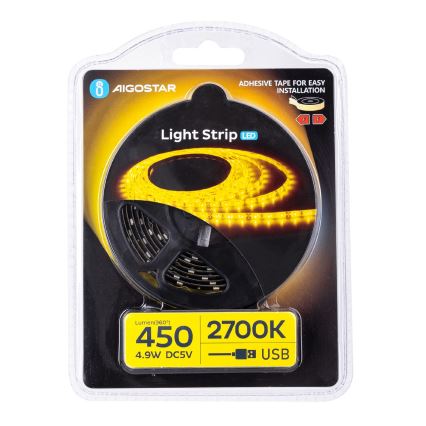 Aigostar - LED Pásik 2m LED/4,9W/5V 2700K IP65 čierna