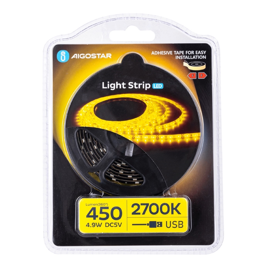 Aigostar - LED Pásik 2m LED/4,9W/5V 2700K IP65 čierna