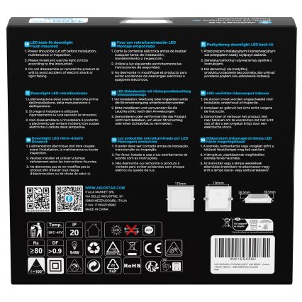 Aigostar - LED podhľadové svietidlo LED/12W/230V 6500K 17,5x17,5 cm biele