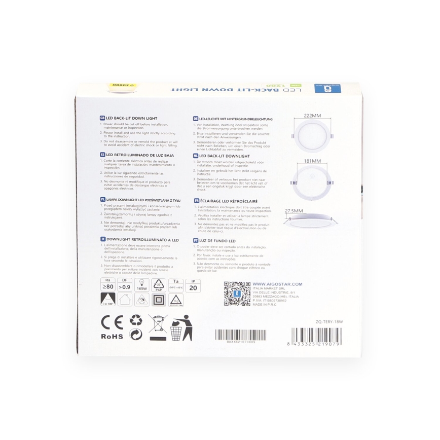Aigostar - LED Podhľadové svietidlo LED/18W/230V 3000K pr. 27,5 cm biela