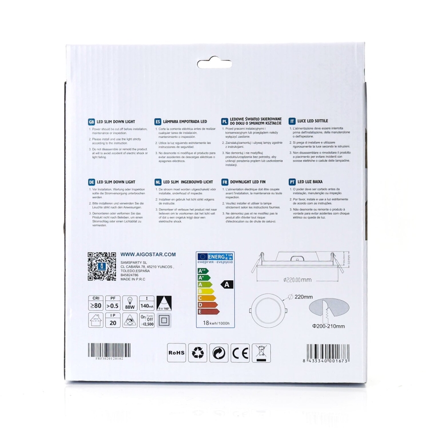 Aigostar - LED Podhľadové svietidlo ULTRATHIN LED/18W/230V 4000K biela