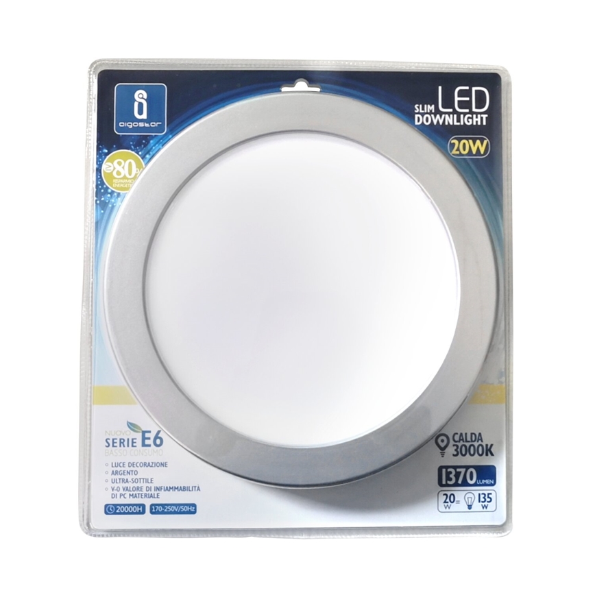 Aigostar - LED Podhľadové svietidlo ULTRATHIN LED/20W/230V 3000K matný chróm