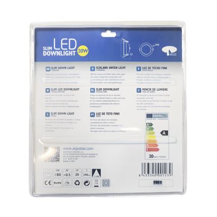 Aigostar - LED Podhľadové svietidlo ULTRATHIN LED/20W/230V 3000K matný chróm