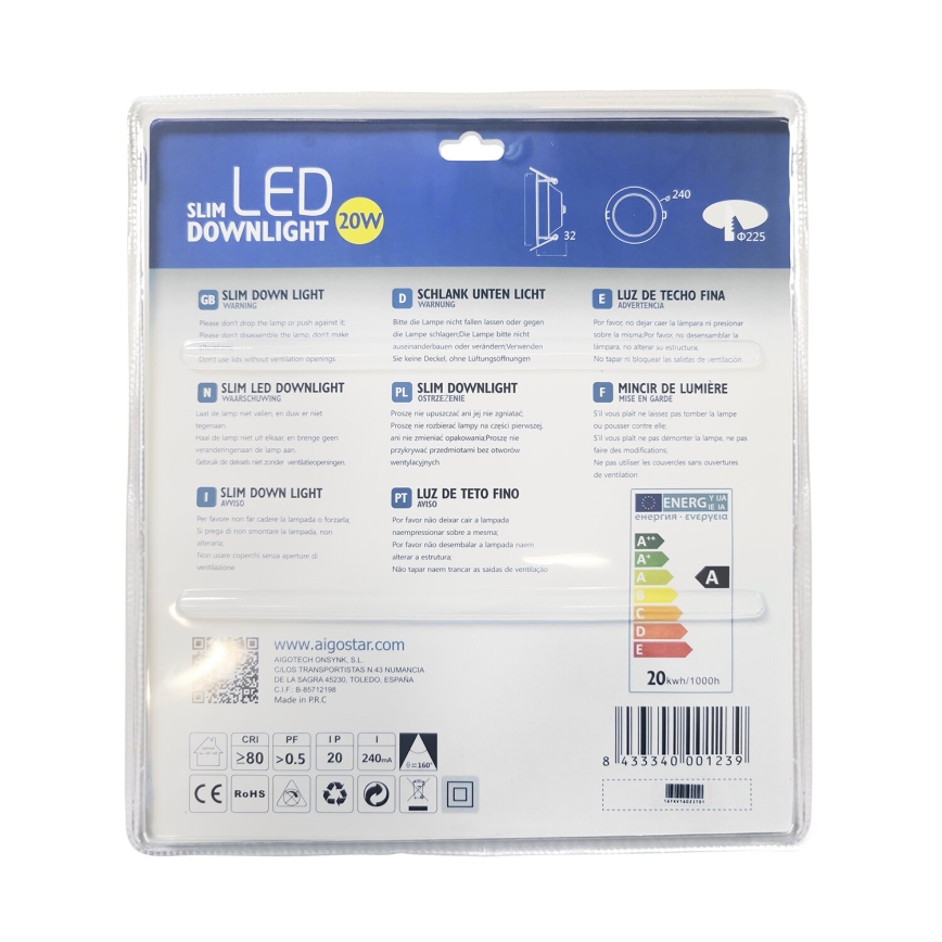 Aigostar - LED Podhľadové svietidlo ULTRATHIN LED/20W/230V 3000K matný chróm