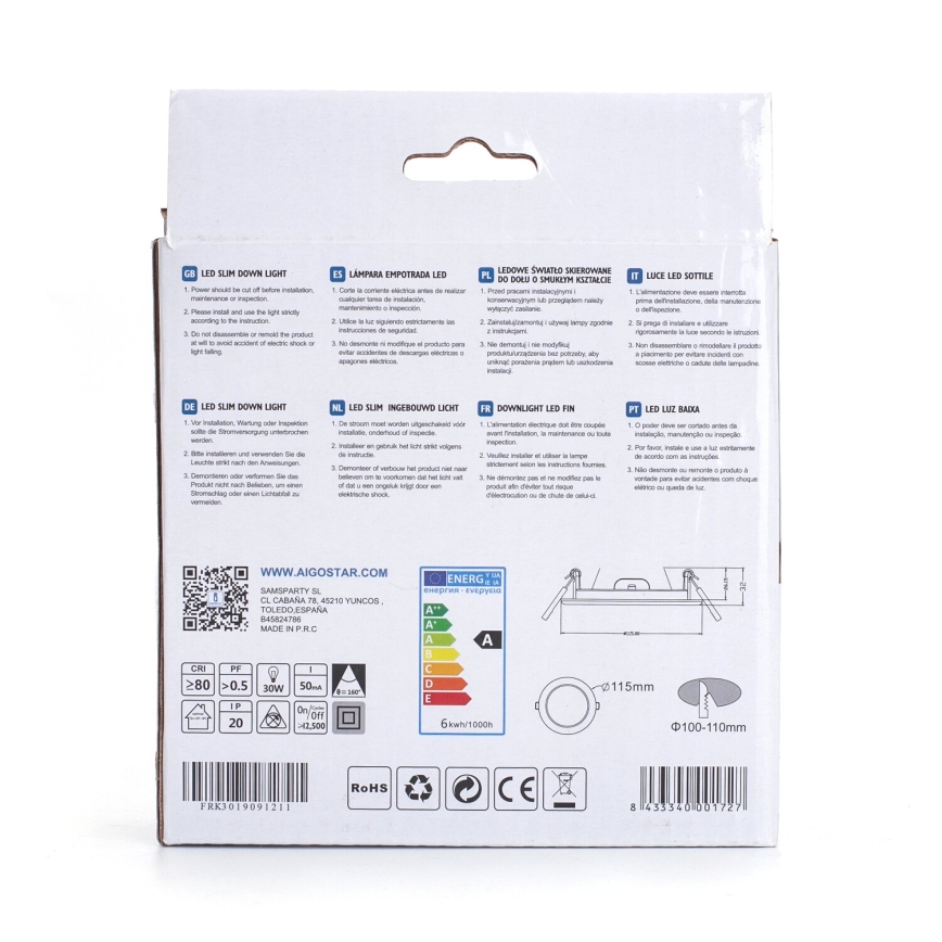 Aigostar - LED Podhľadové svietidlo ULTRATHIN LED/6W/230V 3000K biela