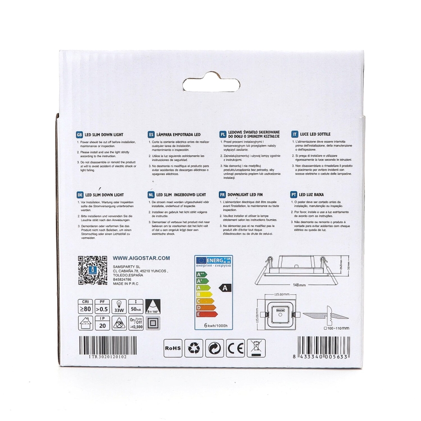 Aigostar - LED Podhľadové svietidlo ULTRATHIN LED/6W/230V 6000K biela