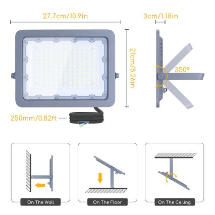 Aigostar - LED Reflektor LED/100W/230V šedá 4000K IP65