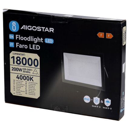 Aigostar - LED reflektor LED/200W/230V 4000K IP65 čierna
