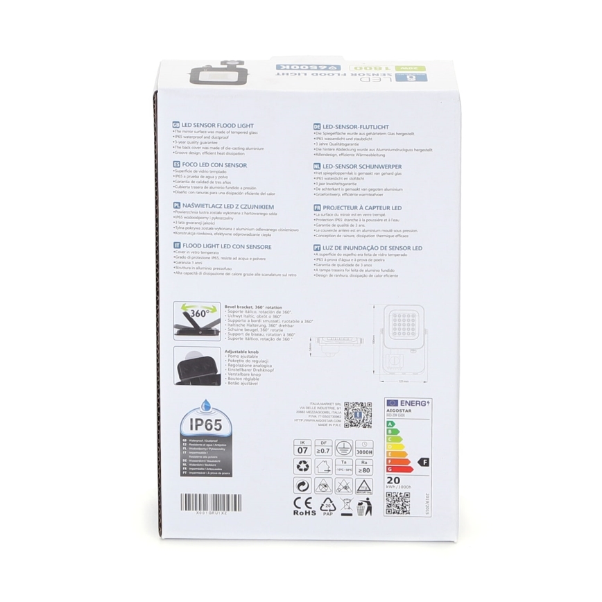 Aigostar - LED Reflektor so senzorom LED/20W/230V 6500K IP65