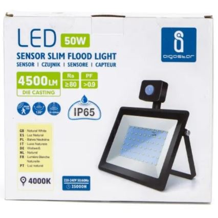 Aigostar - LED Reflektor so senzorom LED/50W/230V 4000K IP65 čierna