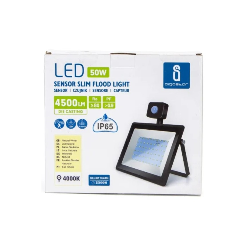 Aigostar - LED Reflektor so senzorom LED/50W/230V 4000K IP65 čierna