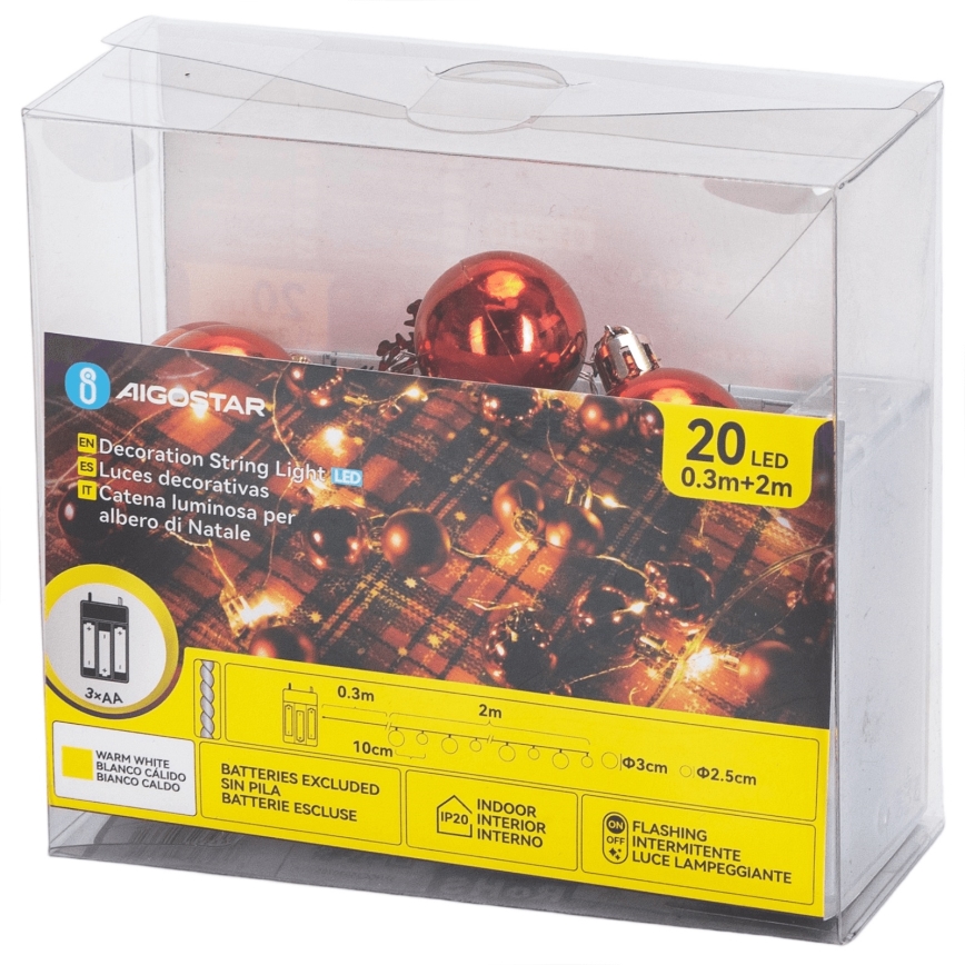 Aigostar - LED  reťaz 20xLED/3xAA 2m teplá biela