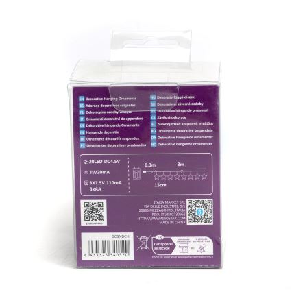 Aigostar - LED reťaz 20xLED/3xAA 3,3 m hviezdy