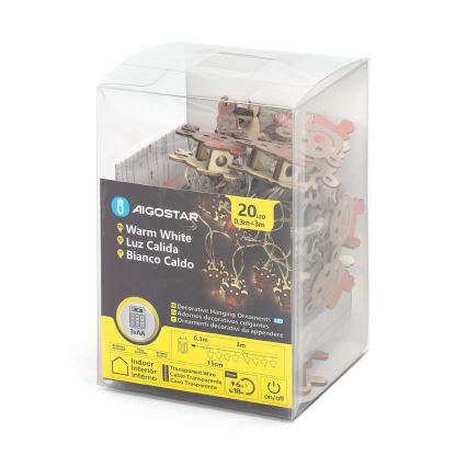 Aigostar - LED reťaz 20×LED/3×AA, 3 m, teplá biela, sob