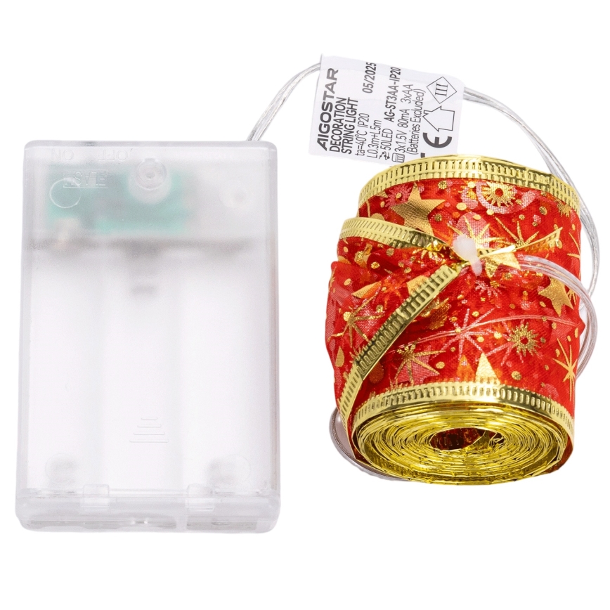 Aigostar - LED reťaz 50xLED/3xAA 5m teplá biela červená