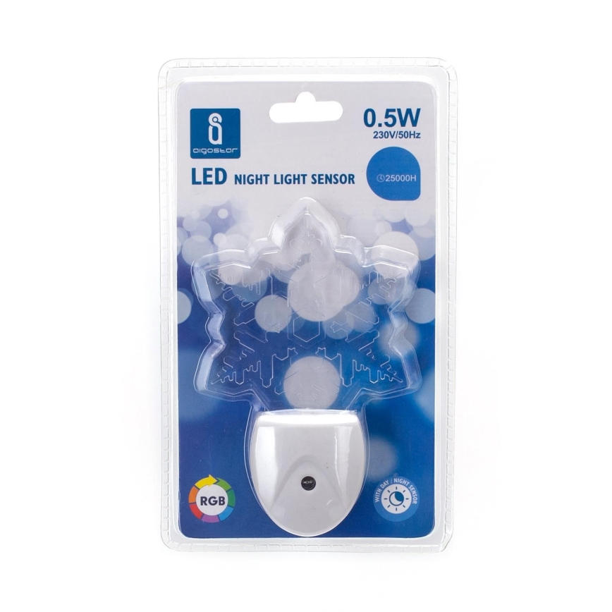 Aigostar - LED RGB Nočné svetlo so senzorom súmraku LED/0,5W/230V vločka