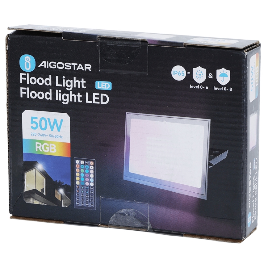 Aigostar - LED RGB reflektor 50 W, 230 V, IP65 s diaľkovým ovládaním