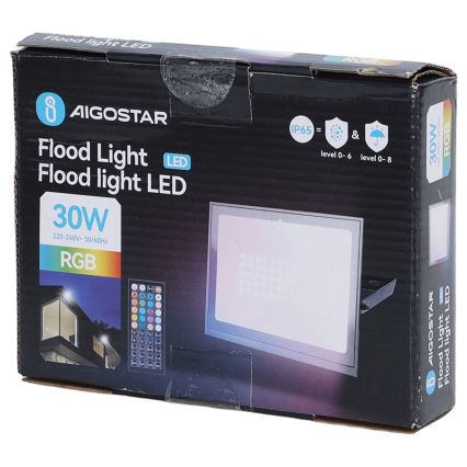 Aigostar - LED RGB reflektor 30 W/230 V, IP65 + diaľkové ovládanie