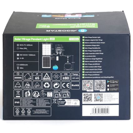 Aigostar - LED RGB Stmievateľný solárny luster MESH LED/20W/3,7V 4000 mAh 2700K-6500K IP65 pr. 15 cm