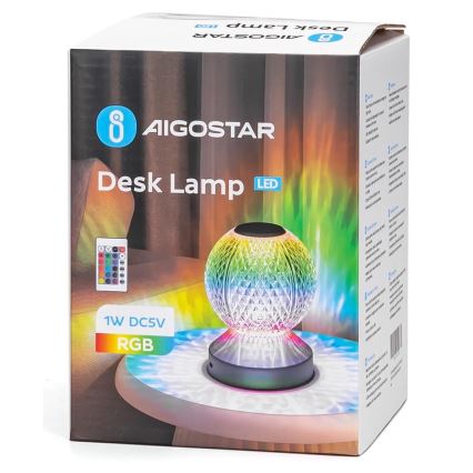 Aigostar - LED RGB Stmievateľná nabíjacia stolná lampa LED/1W/5V 1800mAh 13,5 cm + diaľkové ovládanie