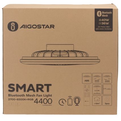 Aigostar - LED RGB Stmievateľné stropné svietidlo s ventilátorom MESH LED/40W/230V 2700-6500K biela + diaľkové ovládanie
