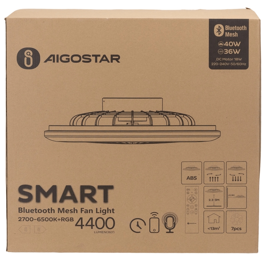Aigostar - LED RGB Stmievateľné stropné svietidlo s ventilátorom MESH LED/40W/230V 2700-6500K biela + diaľkové ovládanie