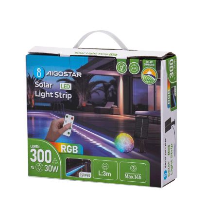 Aigostar - LED RGB stmievateľný solárny pásik LED/1,6W/3,2V 3+2m IP65 1800 mAh + diaľkové ovládanie