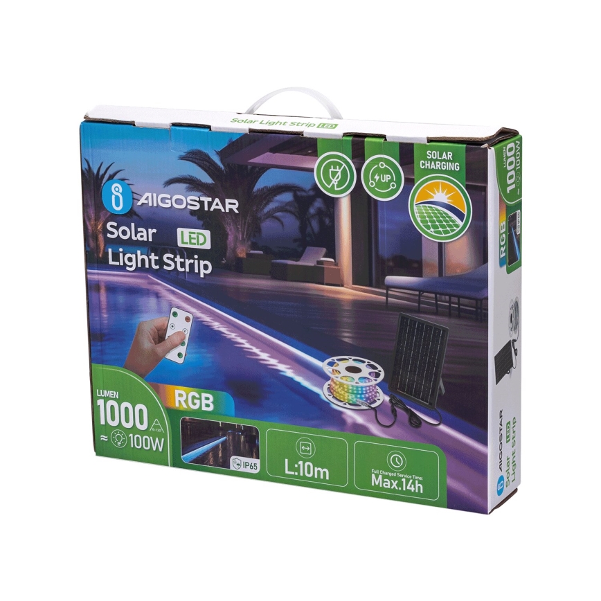 Aigostar - LED RGB Stmievateľný solárny pásik LED/10W/3,2V 10 m IP65 + diaľkové ovládanie