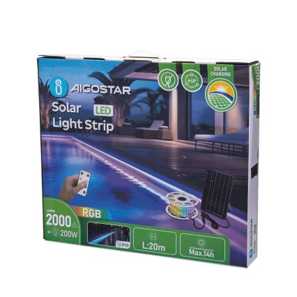Aigostar - LED RGB Stmievateľný solárny pásik LED/20W/3,2V 20 m IP65 + diaľkové ovládanie