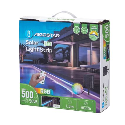 Aigostar - LED RGB Stmievateľný solárny pásik LED/5W/3,2V 5+2m IP65 + diaľkové ovládanie