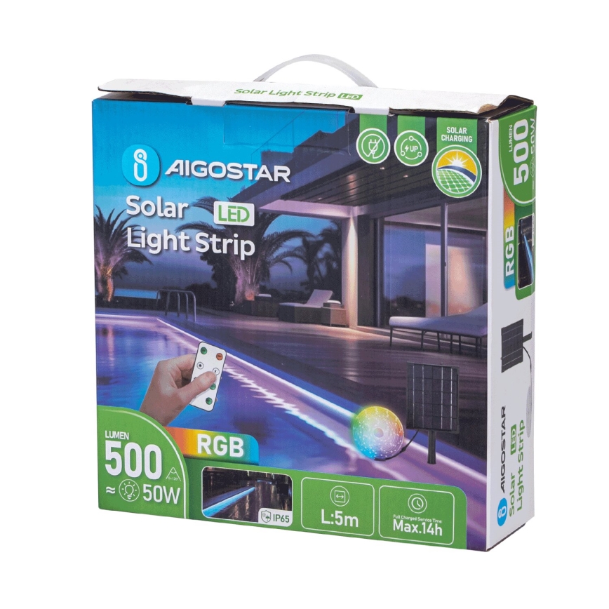 Aigostar - LED RGB Stmievateľný solárny pásik LED/5W/3,2V 5+2m IP65 + diaľkové ovládanie