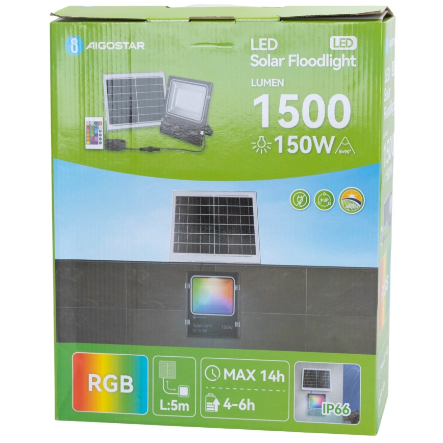 Aigostar - LED RGB Stmievateľný solárny reflektor LED/150W/3,2V IP66 + diaľkové ovládanie