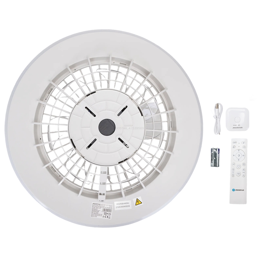 Aigostar - LED RGBW Stmievateľné stropné svietidlo s ventilátorom LED/40W/230V 2700-6500K pr. 48,5 cm biela + diaľkové ovládanie