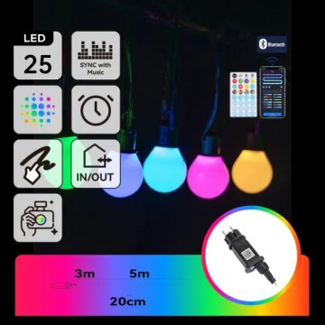 Aigostar - LED RGBICW Inteligentná vonkajšia MESH reťaz 25xLED 5 m IP44 + diaľkové ovládanie