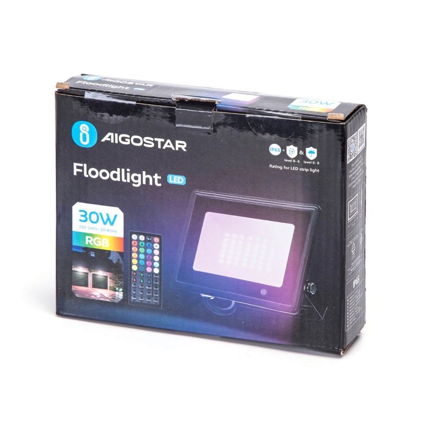 Aigostar - stmievateľný LED reflektor RGBW, 30 W, 230 V, IP65 + diaľkové ovládanie