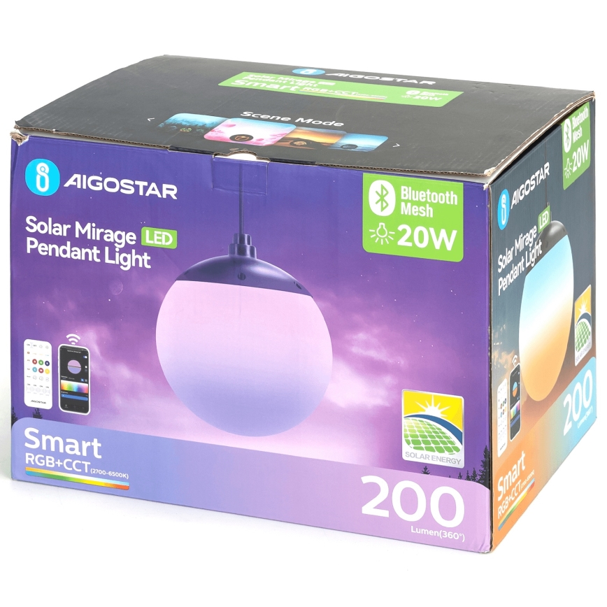 Aigostar - LED RGBW Stmievateľný solárny luster MESH LED/20W/3,7V 4000 mAh 2700K-6500K IP65 pr. 15 cm
