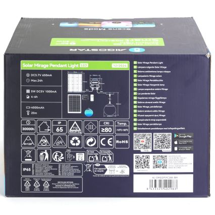 Aigostar - LED RGBW Stmievateľný solárny luster MESH LED/20W/3,7V 4000 mAh 2700K-6500K IP65 pr. 20 cm