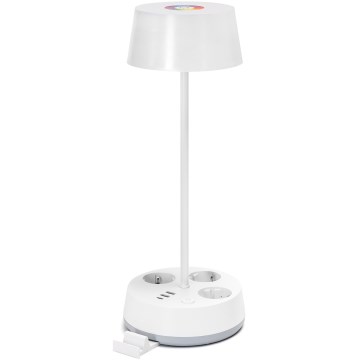 Aigostar - LED RGBW Stmievateľná stolná lampa so zásuvkami a USB LED/4,6W/230V 3000/4000/6500K biela