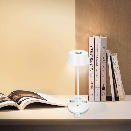 Aigostar - LED RGBW stmievateľná stolná lampa so zásuvkami a USB LED/4,6W/230V 3000/4000/6500K biela