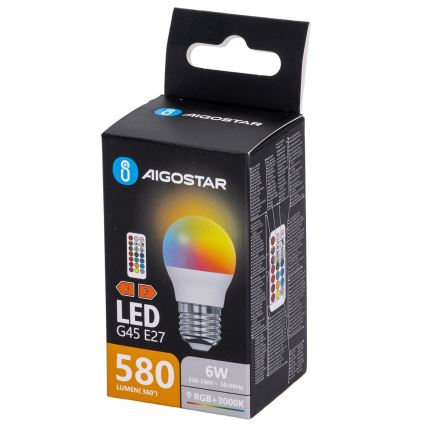 Aigostar - LED RGBW Stmievateľná žiarovka G45 E27/6W/230V 3000K + diaľkové ovládanie
