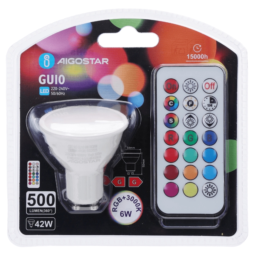 Aigostar - LED RGBW stmievateľná žiarovka GU10/6W/230V 3000K + diaľkové ovládanie
