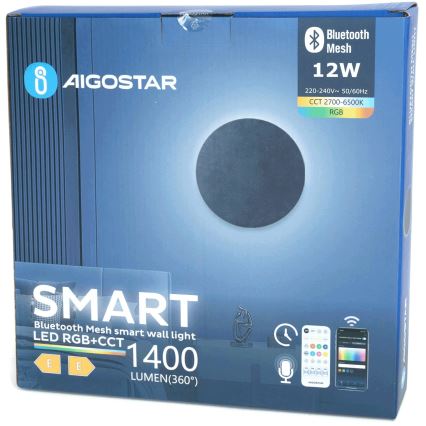 Aigostar - LED RGBW Stmievateľné nástenné svietidlo MESH Smart LED/12W/230V 2700-6500K čierna + diaľkové ovládanie