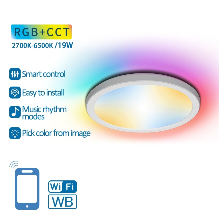 Aigostar - LED RGBW Stmievateľné stropné svietidlo LED/19W/230V 2700-6500K Wi-Fi