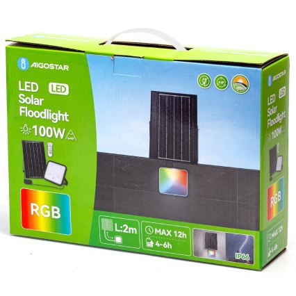 Aigostar - LED RGBW Stmievateľný solárny reflektor LED/100W/3,4V IP66 + diaľkové ovládanie