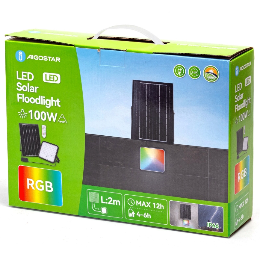 Aigostar - LED RGBW Stmievateľný solárny reflektor LED/100W/3,4V IP66 + diaľkové ovládanie