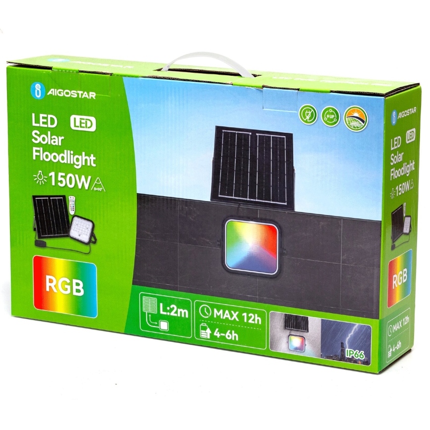 Aigostar - LED RGBW Stmievateľný solárny reflektor LED/150W/3,4V IP66 + diaľkové ovládanie